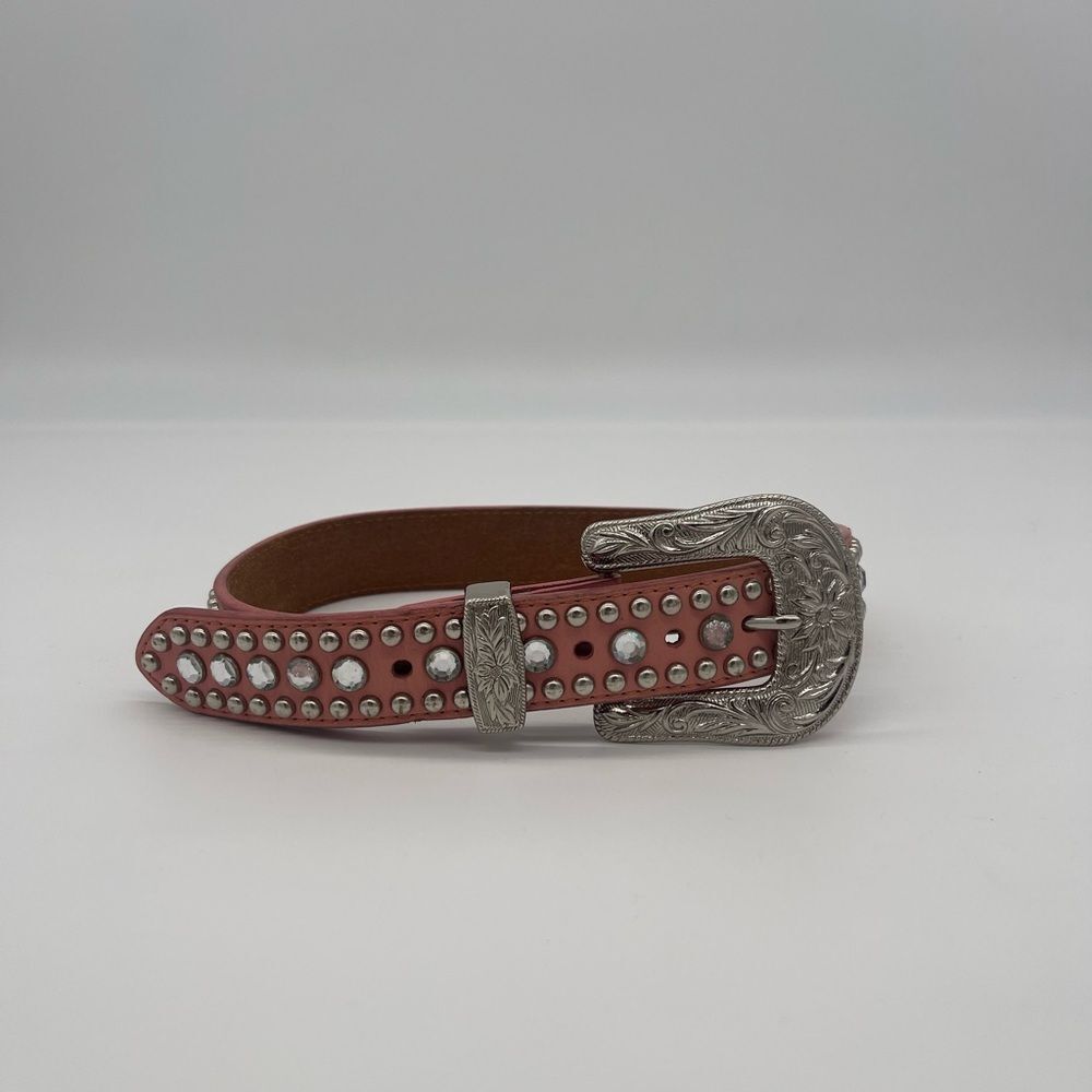 Studded Pink Belt with Silver Buckle